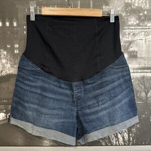 ISABEL MATERNITY Women Midi Short Jean + Crossover Panel Dark Denim wash Size 10